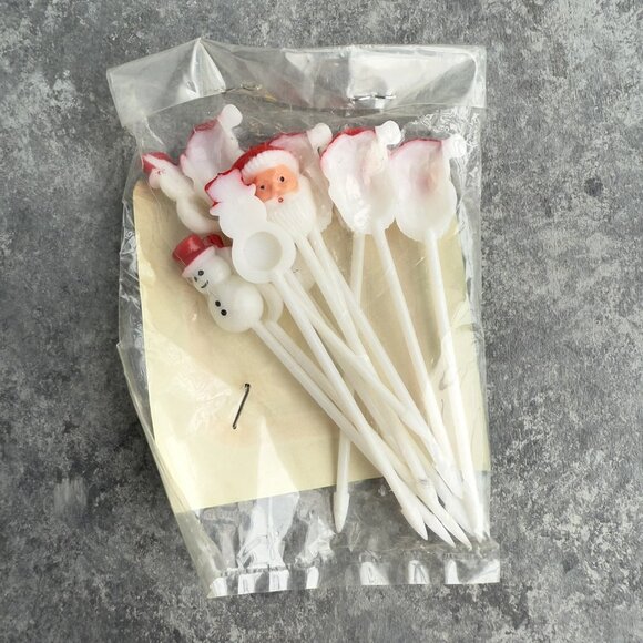 Vintage Miniature Christmas Party Appetizer Drink Picks Santa Head 8727 NEW - Picture 2 of 3